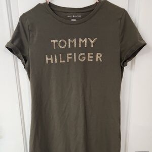 Tommy Hilfiger T-Shirt Dress – Olive Green with Studded Logo